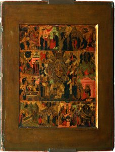 A Glorificação do Hino Akathist Virgem ao Santíssimo Theotokos, início do século XVII. de Anonymous Russian icon painter