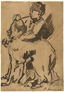 Um menino segurando seu cachorro de Anonymous artist after Edouard Manet