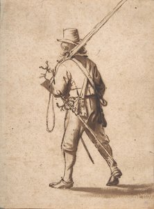 Um mosqueteiro ambulante, visto de trás, século XVII. de Anthonie Palamedesz