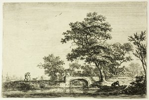 Quatro homens em uma ponte de pedra de Anthonie Waterloo