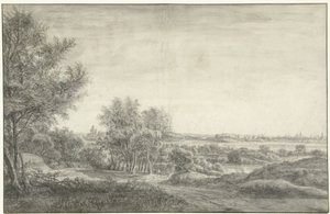 Vista das dunas de Haarlem com ruínas da casa em Kleve de Anthonie Waterloo