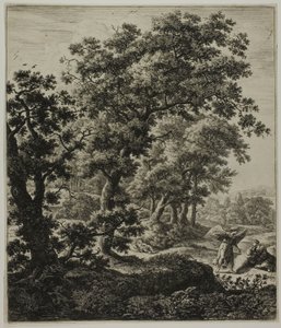Hagar consolada pelo anjo, de seis grandes paisagens verticais com cenas do Antigo Testamento de Anthonie Waterloo
