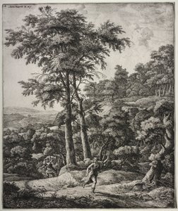 Seis grandes paisagens verticais com cenas das Metamorfoses de Ovídio: Apolo e Dafne de Anthonie Waterloo