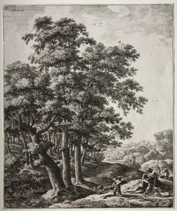 Seis grandes paisagens verticais com cenas das Metamorfoses de Ovídio: Vênus e Adonis de Anthonie Waterloo