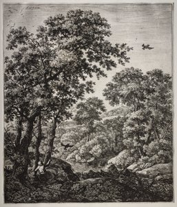 Seis grandes paisagens verticais com cenas do Antigo Testamento: Elijah Fed by the Ravens de Anthonie Waterloo
