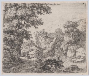 A Cúpula e a Cascata, século XVII. de Anthonie Waterloo