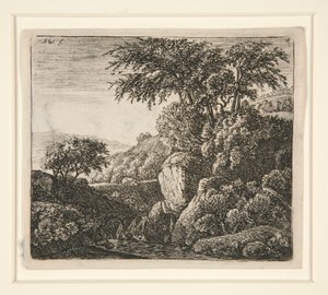 A Cachoeira Pequena, de um conjunto de 4 gravuras, B. 3-6 de Anthonie Waterloo