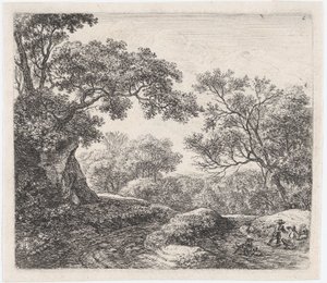 Três meninos e seus cachorros O Beco na Floresta, século XVII. de Anthonie Waterloo