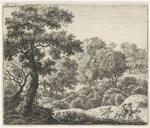 Dois cavaleiros num caminho florestal
Paisagens arborizadas (título da série)