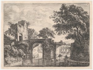 Duas pontes de pedra, século XVII. de Anthonie Waterloo