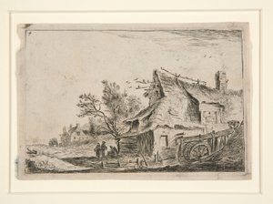 Aldeia com Moinho de Água, a partir de um conjunto de 12 gravuras paisagísticas de Anthonie Waterloo