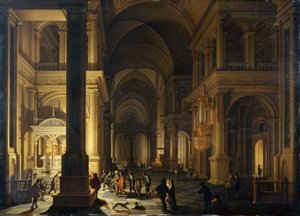 O Interior de uma Igreja Protestante à Noite de Anthonie de Lorme
