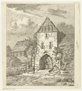 Algumas figuras em um antigo portão da cidade de Anthonie van den Bos