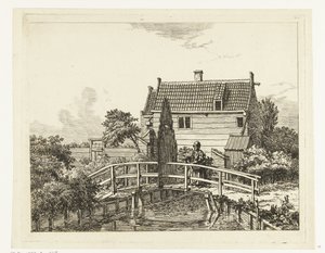 Jan Hanzen caminho fora do Raampoort (título sobre o objecto)
Mulher com criança numa ponte perto de um portão fechado de Anthonie van den Bos