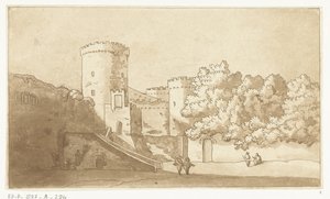 Muro de uma fortaleza com torres Castelo Gandolfo de Anthonie van den Bos