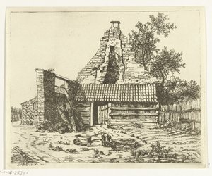 Cortador de cana em frente às ruínas da Casa de Snaatburg em Maarssen de Anthonie van den Bos
