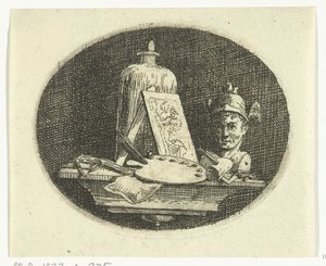 Natureza morta com paleta, pintura e busto de Mercúrio de Anthonie van den Bos