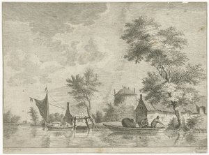 Paisagem fluvial com palheiro de Anthonij van der Haer