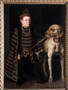 Retrato do anão do Cardeal Granvelle, Ministro da Pintura Charles V de Anthonis Moor Van Dashorst Anthonis dit Antonio Moro (1517-1575-76). Século XVI. Dim. 1,26x0,92 m. - Retrato do anão do Cardeal de Granvelle, Ministro de Carlos V.