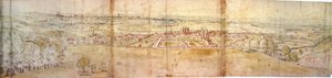 Greenwich Palace e Londres de Greenwich Hill, c.1544 (caneta, tinta, giz e wc no papel)