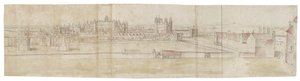 Hampton Court Palace do Norte (caneta e tinta marrom e aquarela sobre indicações fracas em giz preto) de Anthonis van den Wyngaerde