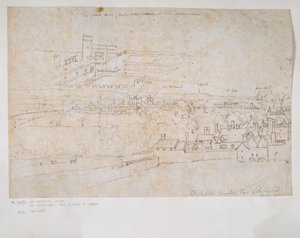 Folha de estudos dos palácios de Hampton Court e Richmond e da paisagem circundante de Anthonis van den Wyngaerde