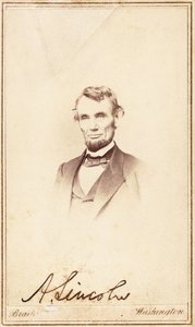 Abraham Lincoln, cartão de visita assinado, 1864 de Anthony Berger