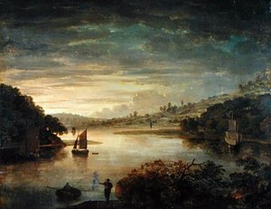 A View on the River Neath in Glamorganshire (óleo sobre tábua) de Anthony Devis