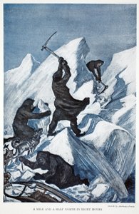 Uma milha e meia do norte em oito horas, pub. Londres 1907 (lito colorido) de Anthony Fiala