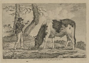 pastor com vaca Estudos de vacas, ovelhas e cabras (título da série)