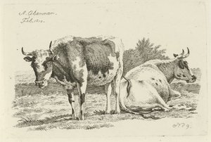Vaca em pé e deitada Estudos de vacas, ovelhas e cabras (título da série) de Anthony Oberman