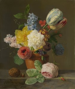 Natureza morta com flores e nozes. Por volta de 1830