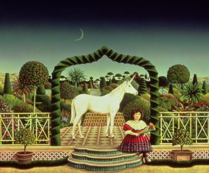 Menina com um unicórnio, 1980 (acrílico a bordo)