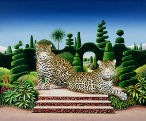 Jaguares em um jardim, 1986 (acrílico a bordo)