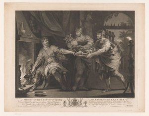 Manius Curius Dentatus recusa os presentes dos samnitas Marcus Curius Dentatus rejeitando os subornos dos samnitas (título no objeto) Pinturas do século XVII da coleção Devonshire (título da série)