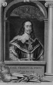Charles I (1600-49) Rei da Grã-Bretanha e Irlanda de 1625, gravado por George Vertue (1684-1756) (gravura) de Anthony van (after) Dyck