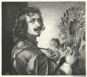 Auto-retrato do artista barroco flamengo Anthony Van Dyck (gravura) de Anthony van (after) Dyck