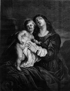 A Virgem e o Menino Jesus. Gravura depois de um quadro de Anton (Antoon ou Anthony) van Dyck (1599-1641). Gravura em "Le Monde Illustré" n°1239 de 25 de dezembro de 1880. de Anthony van (after) Dyck