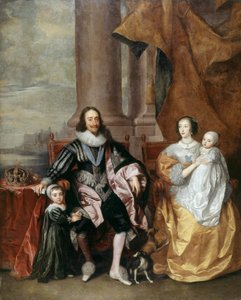 Carlos I, a Rainha Henrietta e dois dos seus filhos mais velhos (óleo em painel) de Anthony van (follower of) Dyck