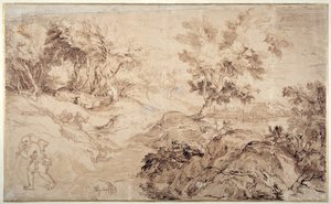 Paisagem na Maneira de Ticiano (caneta e tinta sobre papel) de Anthony van Dyck
