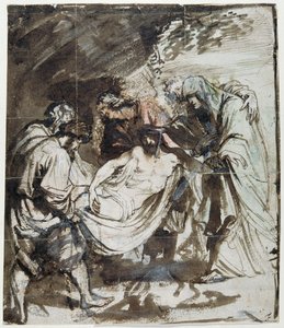 Estudo para o Entombamento, c.1617-18 (caneta e tinta sobre gizes com lavagem e guache sobre papel) de Anthony van Dyck