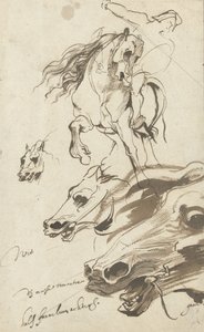 Estudo de Cavaleiro e Cabeça de Cavalo, 1620-1 (caneta e wc no papel) de Anthony van Dyck