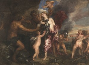 Tétis recebe a nova armadura para Aquiles na forja de Vulcano de Anthony van Dyck