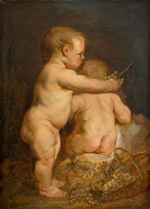 Duas crianças nuas com uvas, c.1630-40 (óleo em carvalho) de Anthony van Dyck