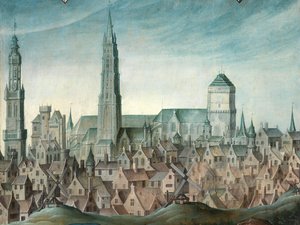 Detalhe do retrato de Juan Pardo II e das suas esposas Anna Ingenieulandt e Maria Anchemant de Anthuenis (1536 1613) Claeissins or Claeissens
