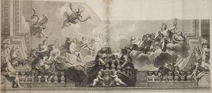 Projeto do Painel Central do Teto da Grande Galeria do Palais Royal, gravado por Nicolas Henri Tardieu (1674-1749) de Antoine (after) Coypel