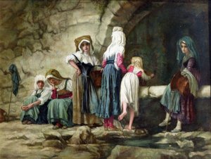 Camponeses em uma fonte de Antoine Auguste Ernest Herbert or Hebert