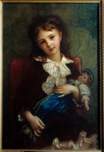 Retrato de Catherine de Bouchage enfant segurando uma boneca em armas de Ernest Hebert (1817-1908) de Antoine Auguste Ernest Herbert or Hebert
