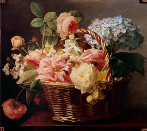 Bouquets de flores numa cesta Pintura de Antoine Berjon (1754-1843) Colecção privada do século XIX