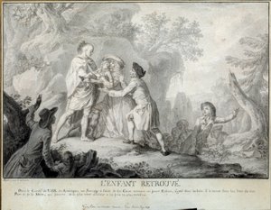 A criança encontra a Ilustração das "Cartas de um Agricultor Americano" de São João de Crevecoeur. Litografia de Antoine Borel (1743-1810) 1783, aproximadamente. Blerancourt. Musee Franco-Americano de Antoine Borel
